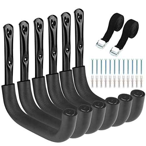 6 Pack Heavy Duty Garage Storage Ladders Hooks, 10 Inch Wall Mount Storage Garage Hangers for Bikes, Garden Tools, Chair, Hose
