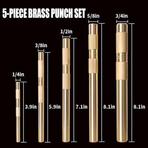 5-Piece Premium Brass Punch Set - Heavy-Duty Non-Marring Repair Tool Kit (1/4", 3/8", 1/2", 5/8", and 3/4") Replacement for 67003-MAI 045256670034 | Automotive, Industrial & DIY Use
