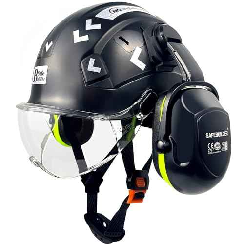 Hard Hat with Visor Ear Muffs Safety Helmet Lightweight Adjustable Vented Work Helmet 6-Point Suspension ANSI Z89.1 Approved Construction Head Protection
