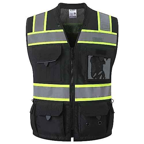 JKSafety Hi-Vis Unisex Surveyor Safety Vest Heavy Duty PPE Inner Pockets ANSI/ISEA Compliant