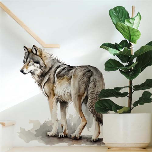 Realistic Wolf Wall Stickers, sacinora Ink Wolf Wild Animal Wall Decals Removable Vinyl Peel and Stick for Living Room Bedroom Sofa TV Background Art Home Decorations