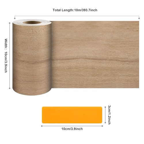JUNART Wood Grain Repair Tape(10cm¡¿1000cm), Self-Adhesive Waterproof Realistic Textured Repair Duct Tape for Tables, Baseboards, Doors, Windows, and Floors with Plastic Scraper(Yellow Teak)