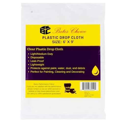 Bates Plastic Drop Cloths - 2 Pack, 6x9 Feet, Clear Plastic Tarp for Painting