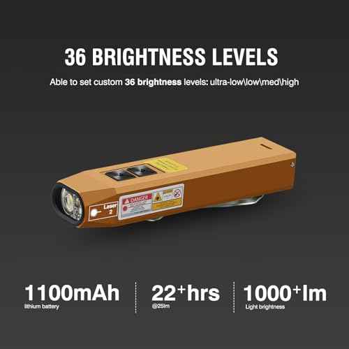 Rechargeable EDC Flashlight USB C with White Light, UV and Green Beam 1000 Lumens Portable Flat Flashlight,Programming dimming£¬for Night Duty, Emergency Repair Brown