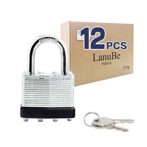 LanuBe Lock Laminated keyed Padlock (1-9/16", 40mm), keyed Alike Locks, Normal Shackle,Marked Black Plastic Hoop, Pack of 12¡¦