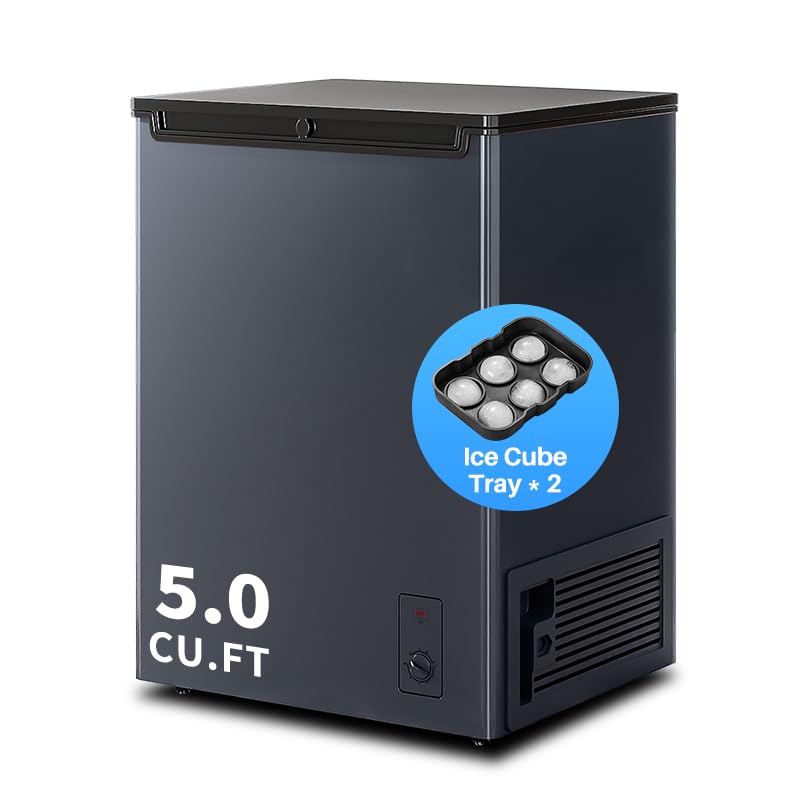 5.0 CU.FT Chest Freezer - Compact Deep Freezer with 7 Temperature Settings, Low Noise Operation, And Removable Basket, Ideal for Dorms, Apartments, And Home Kitchens.