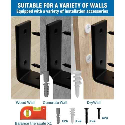 LEOPO 8 inch Shelf Brackets 12-Pack ,1/5 inch Thick Heavy Duty Industrial Bracket for DIY Floating Shelf Support, Black Coated Wall Shelf Support, 7.25¡± x 4¡± x 1.5¡±