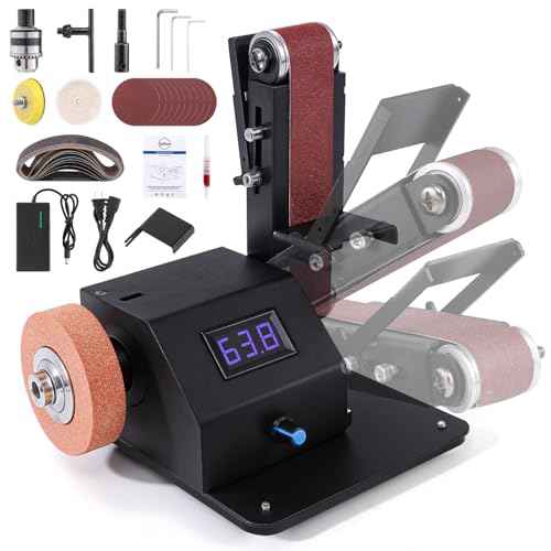 Mini Belt Sander for DIY, 4-in-1 Bench Grinder Kit 90¡Æ Adjustable Electric Belt Sander 10000 RPM Continuously Variable Speed Spindle Sander for Woodworking Metalworking