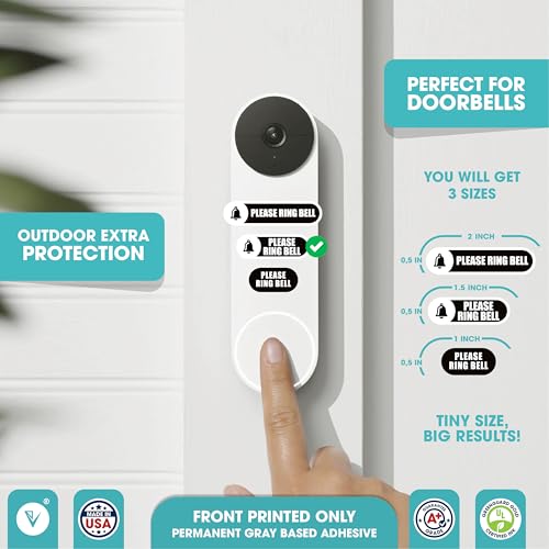 Tiny Please Ring Bell Sign | 3 Sizes Doorbell Stickers | Tiny Sizes Perfect for Video Doorbell | Please Ring Bell Sign Outdoor | Weatherproof Sticker (Black - 3 sizes)