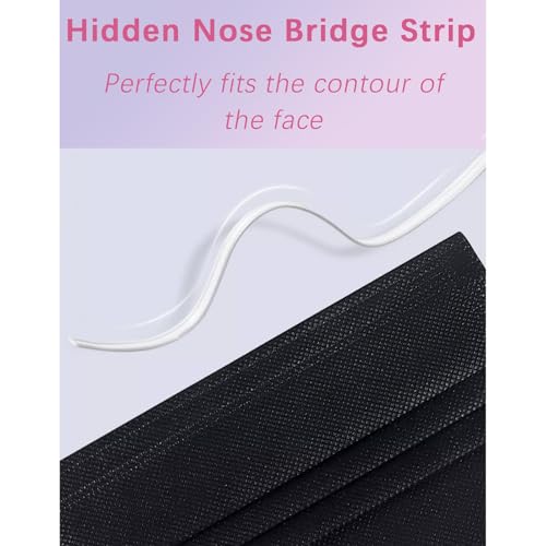 50 Pack Black Disposable Face Mask for Adults, Fashion 3-Ply Breathable Earloop Full Face Protection for Women & Men