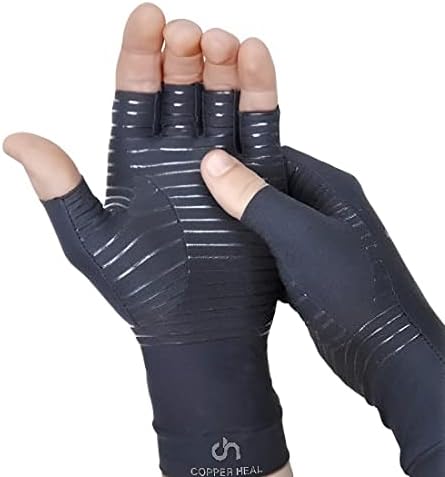 COPPER HEAL Copper Compression Gloves – Pain Relief for Arthritis, Carpal Tunnel & RSI – Fingerless Pair