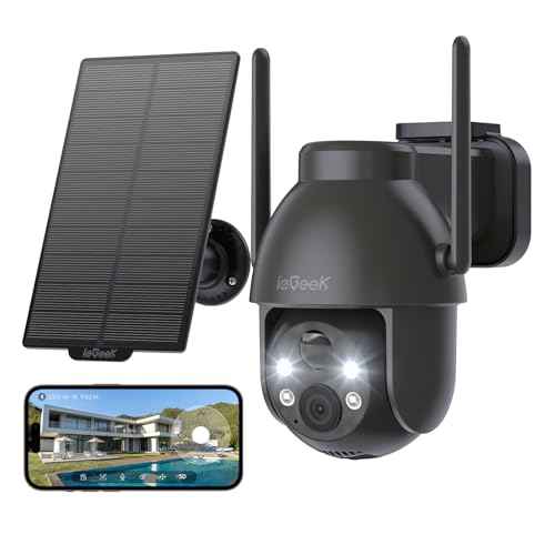 ieGeek Solar Camera Outdoor Wireless, 2K WiFi Outside Cameras for Home Security, Battery Powered 3MP Surveillance Cam with 360¡Æ PTZ Color Night Vision, PIR Motion Detection Sensor, Siren, 2-Way Audio