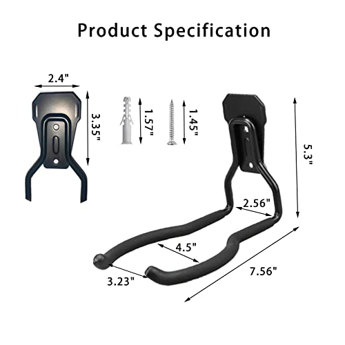 JuforminWeedeater Hanger, String Trimmer Hanger, Weed Eater Rack, Garage Wall Hooks, Power Tool Holder for Garage Wall, Utility Hooks for Garage Tool Organizers and Storage Black-4 Pcs