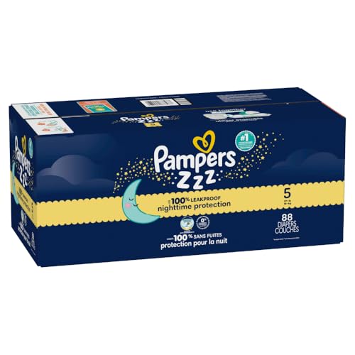 Pampers ZZZ Overnight Diapers, Size 5 (27+ lbs), 88 Count, Nighttime Protection Disposable Baby Diaper, Night Time Leak and Skin Protection