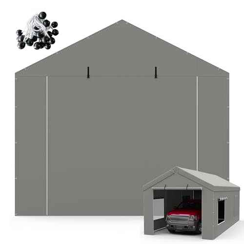 Carport Canopy Replacement Zipper Door Fits 12x20 FT Carport, Waterproof & UV Protected, Easy Assembly with Ball Bungees, Grey (Door Panel Only, 1 Pack)