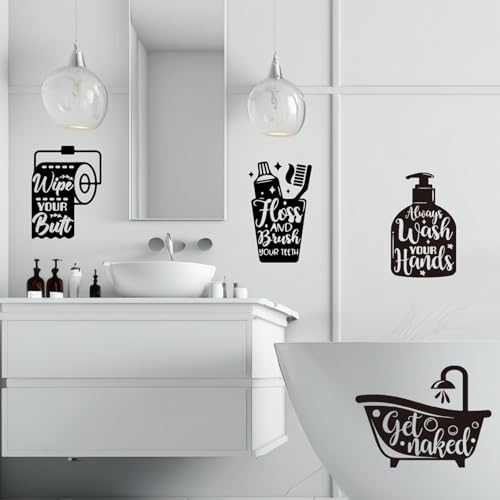 DIY Bathroom Decor Wall Stickers, Bathroom Signs Wall Decals Wall Decor, Easy to Peel and Stick Room Door Signs Art Decal for Kids Bathrooms Home Decoration (Funny Quotes)