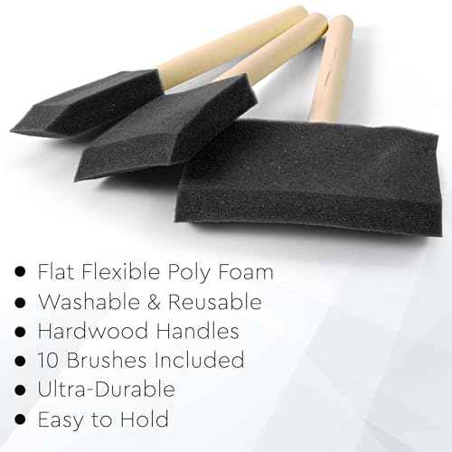 20 Piece Flat Flexible Poly Foam Bevel-Tipped Brush Set with Wooden Handles Ideal for Applying Paint, Oil-Based Paints, Stain, Varnish, Enamel, Latex Paint Smooth Surfaces & Arts & Crafts