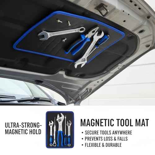Magnetic Tool Mat, Magnetic Mat with PVC Layer, 14.71" x 9.44" Heavy Duty Magnetic Tool Holder, Non-Slip Parts Organizer for Garage Workshop Auto Repair