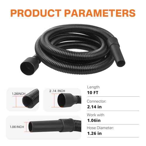 10Ft. Extension Hose Replacement for Shop Vac, Craftsman, Ridgid Wet & Dry Vacuums WD650 WD0950 WD1956 17761 17965 17776, Dust Collection Hose, Wet & Dry Vaccuum Hose Accessories