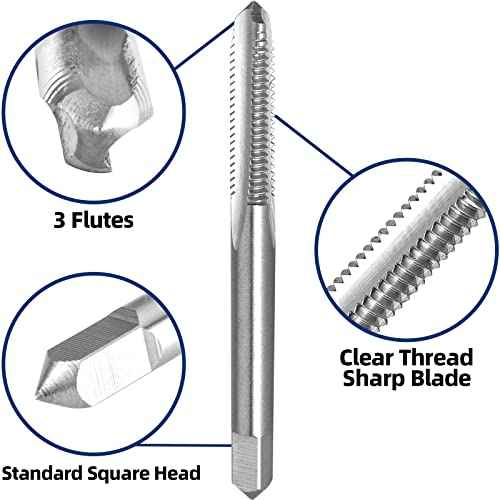 Burkit 2pcs No 4-40 UNC Thread Tap Right Hand, HSS 4 x 40 UNC Straight Fluted Machine Tap