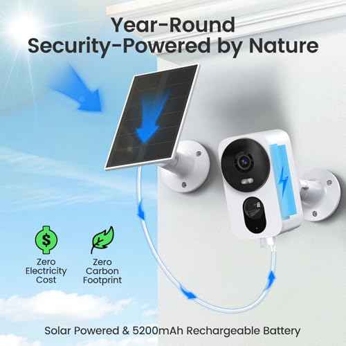 2.4G/5G WiFi 6 Wireless Outdoor/Indoor Security Camera, Solar Powered 2.5K 4MP, Cloud/SD Storage, Color Night Vision, AI Human Detection, Spotlight & Siren, 2-Way Talk, Dual Band, IP65