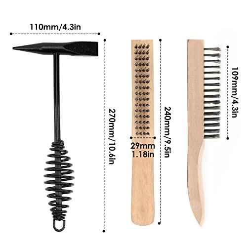 Hynade Welding Hammer with Coil Spring Handle,Wire Brush 9.5 Inch Wood Handle,Cone and Vertical Chisel Welding Chipping Hammer and Welding Slag Metal Rust Removal Scratch Brush