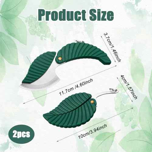 Multifunctional Pocket Knife Keychain, 2Pcs Green Leaf Key Chain for Women Men Compact Folding Utility Knife with Keychain Creative Gift for Outdoor Camping Daily Use