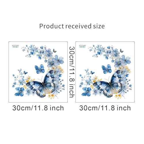 2 Sheets Blue Butterfly Flower Toilet Stickers, sacinora Butterflies Art Toilet Lid Decals Removable Vinyl Peel and Stick Wall Stickers for Bathroom Restroom WC Bathtubs Door Furniture Home Decoration