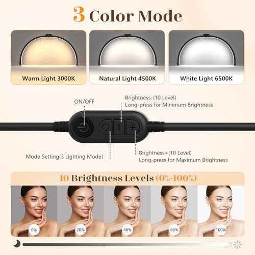 Half Moon Light for Nail Desk: 29" Foldable Half Moon Nail Desk Lamp with Phone Holder for Beginner - Arch Tech Light with 3 Color Modes & 10 Brightness for Manicure Salon (Black Diamond, Large)