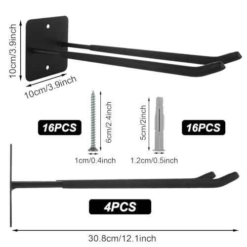 SHUESS 12.2 Inches Long Large Garage Hooks, 4 Pack Heavy Duty Garage Storage Utility Hooks, Wall Mount Organizer, Long Tool Hanger for Hanging Tire, Chairs, Hoses, Garden Tool, Bulk Items, Ropes, etc