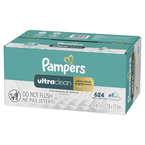 Pampers Ultra Clean Baby Wipes (Previously 'Free & Gentle'), 99% Water, Hypoallergenic, Unscented, 100% Plant Based, Plastic-Free, 624 Baby Wipes Total (8X Flip-Top Packs) [Packaging May Vary]