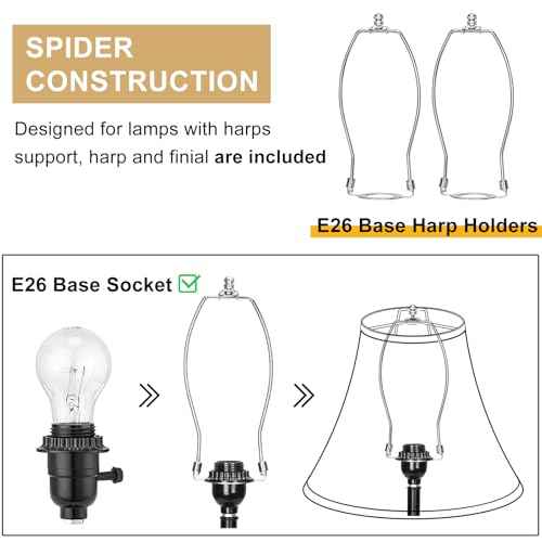 Lamp Shades Set of 2, Champagne Beige Bell Lamp Shades 6" x 13" x 10"High, Medium Shade Replacement Fabric Natural Linen Hand Crafted(Spider Fitter), Harp Holders Included, Easy Assembly Required