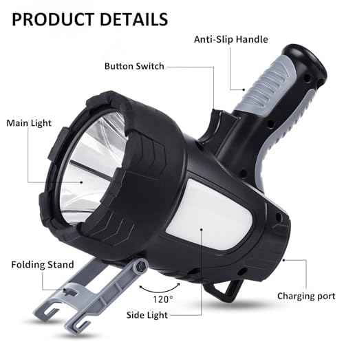 Rechargeable Spotlight Flashlight, 99,000 Lumen Super Bright Led Spotlight with 6 Modes & Foldable Tripod, Powerful Spot Light 30H Long Runtime, Handheld Spot Light for Outdoor Boating H?nting