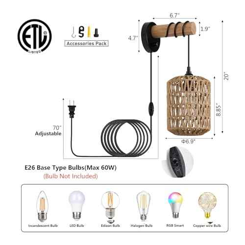 Rattan Plug in Wall Sconce Bedroom Sconces Set of 2 Boho Dimmable Wall Lamp with Plug in Cord Hanging Wall Lights for Living Room