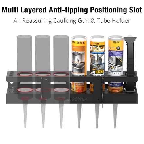 UNITEDPOWER Caulking Gun Holder 6+1, Wall Mount Hand Caulking Gun Storage Rack, Caulk Tube Organizer for Workshop, Shop, Garage