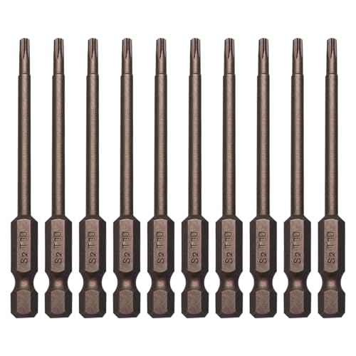 10Pcs Magnetic Torx Head Screw Driver Bits 75mm/3inch Long 1/4inch Hex Shank Security Tamper Proof Magnetic Torx Bit T10