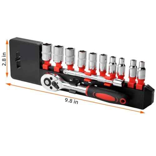 YWHWXB 1/4 Inch Ratchet Socket Wrench Set, Metric Socket Set with Quick Release Reversible Ratchet Wrench and Extension Bar, Metric SAE Mechanic Tool Kit,12 Pcs