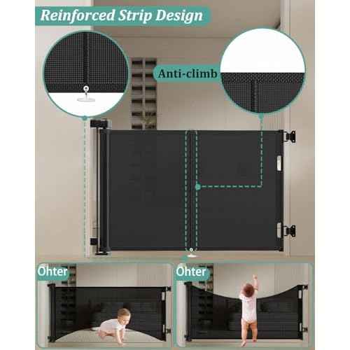 59 inch Retractable Baby Gates 42 inch Tall, Retractable Gate with Reinforced Strip Design to Prevent Crawling Through, 5 FT Retractable Dog Gate for Stairs, Doorways, Hallways, Indoor/Outdoor