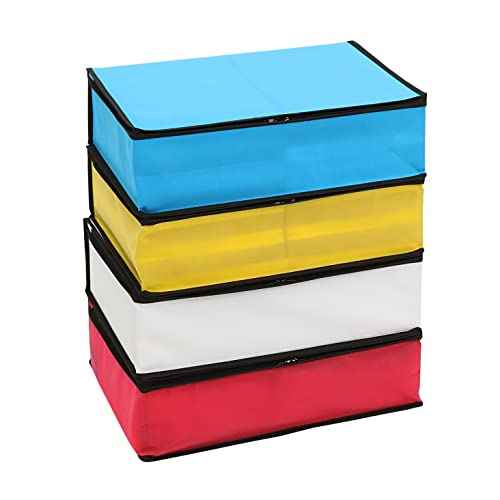 Astro Clothes Storage Bags, 4 Pack Clothes Storage Bins Foldable Closet Organizers, Breathable Material, Zipper for Sweaters, T-Shirts, Red Yellow White Blue, Artwork, Piet Mondrian Style, Gifts