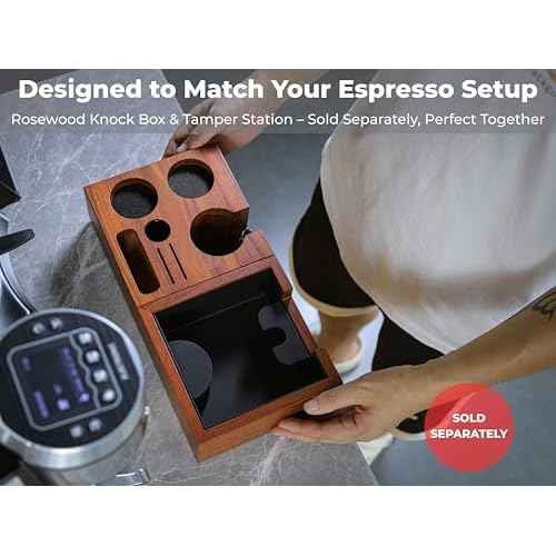54mm Espresso Tamping Station Rosewood ? Premium Organizer for Breville Espresso Machine Accessories Holder for Tamper, Funnel, WDT, Puck Screens, RDT | Barista Station Box
