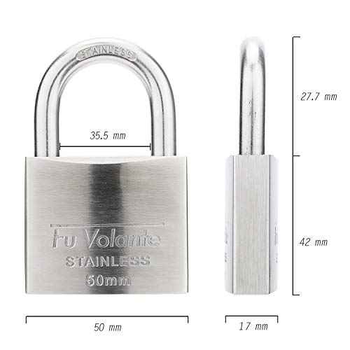 Stainless Steel Pin Tumbler Padlock, 304 Marine Series, Weatherproof Padlock for Outdoor use, 2 inch Wide Body, Keyed Different - Stainless Steel Body & Shackle