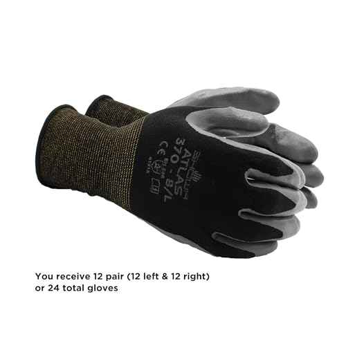 SHOWA Atlas 370 Nitrile Palm Coated General Purpose Work Gloves with Nylon Liner, Black, Medium (12 Pair)