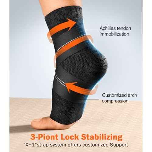 Flat Knitting Ankle Brace For Women&Men, 7-Zone Dynamic Compression Sleeve w/Flex Strap,Foot Support For Sports, Sprained Ankle, Achilles Tendonitis, Plantar Fasciitis Relief(Pack of1)L, Black
