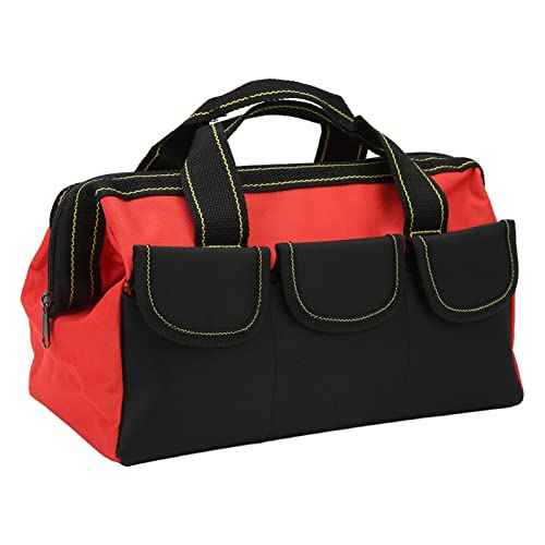 Tool Storage Bag, 16 inch Wide Mouth, Heavy Duty Tote with Shoulder Strap, Red