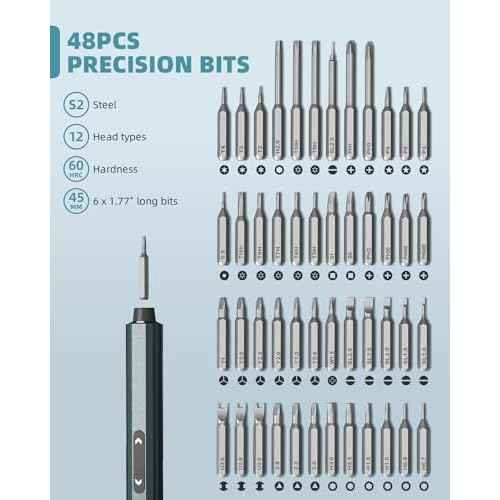 Mini Electric Screwdriver with Display, Precision Electric Screwdriver with 5 Torque Settings, 48pcs S2 Magnetic Bits, LED Light,Electric Screwdriver Cordless for Electronics Phone Camera Laptop Watch