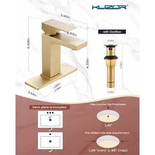 Brushed Gold Single Hole Bathroom Faucet - 304 Stainless Steel, Low-Profile Design with Metal Pop-Up Drain for Modern Vanities, Easy Install