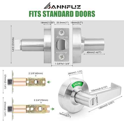 Privacy Keyless Door Handle Lock with in-Use Vacant Indicator for Men/Women Restrooms,Commercial Grade,Vacancy Occupied Sign Bathroom Lever Door Lock,Perfect for Public Washrooms,Satin Nickel