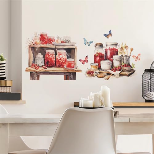 Bowl Kitchenware Utensil Shelf Wall Stickers, sacinora Butterfly Painted Wall Decals Removable Vinyl Peel and Stick for Kitchen Dining Restaurant Baking Room Bar Home Decorations