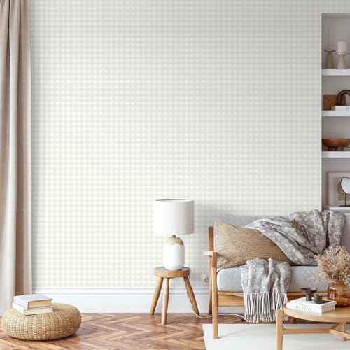 Cohoo Home Plaid Wallpaper Peel and Stick Wallpaper Boho Plaid Contact Paper for Cabinets Drawers Gingham Checkered Neutral Contact Paper Self Adhesive Removable Bathroom Waterproof 17.3inW 78.7inL