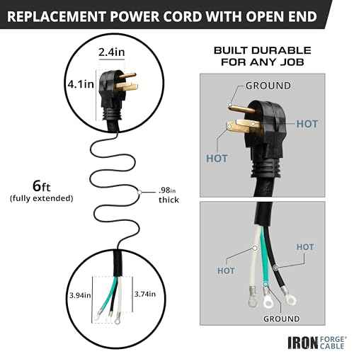 Iron Forge Cable NEMA 6-50 Extension Cord with Open End - 6ft 50 Amp EV Power Cord with Eyelet, 6/3 Gauge Replacement Cable - NEMA 6-50 Plug STW